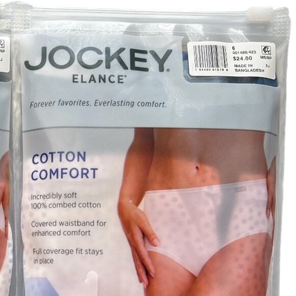Lot 3 Jockey 100% Cotton Elance Hipster - 3 Pack, US6 - Picture 4 of 8